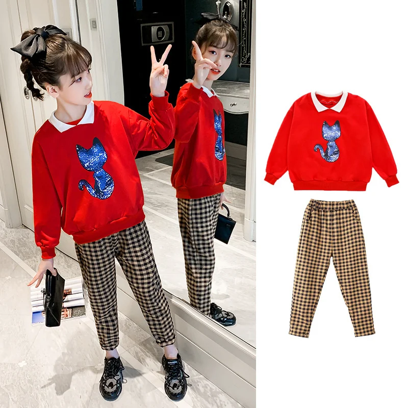 

Cartoons Spring Summer Children's Clothes Set Baby Girls Sweatshirts + Pants 2pcs/Set Kids Birthday Gift Teenage Girl Clothing