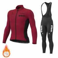 strava winter bicycle set bike cycling team 2022 thermal fleece long sleeve sportswear autumn racing pro jersey suit for men