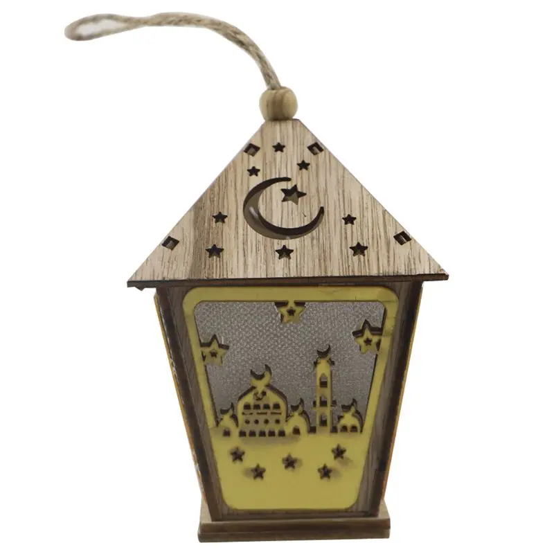 

Ramadan Eid Mubarak Home Decorations Moon House LED Wooden Hanging Pendant Islam Muslim Party Supplies