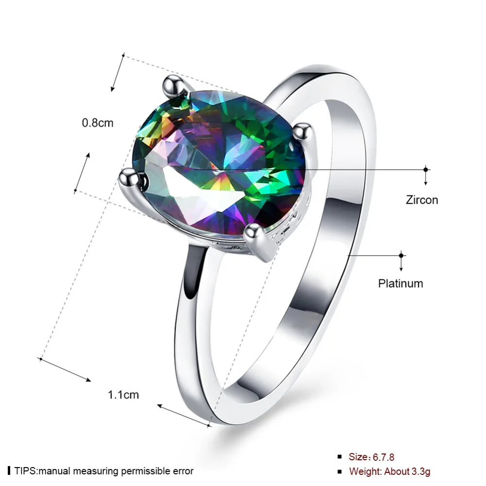 Кольцо с австрийским кристаллом горячее кольцо цвета радуги белого золота