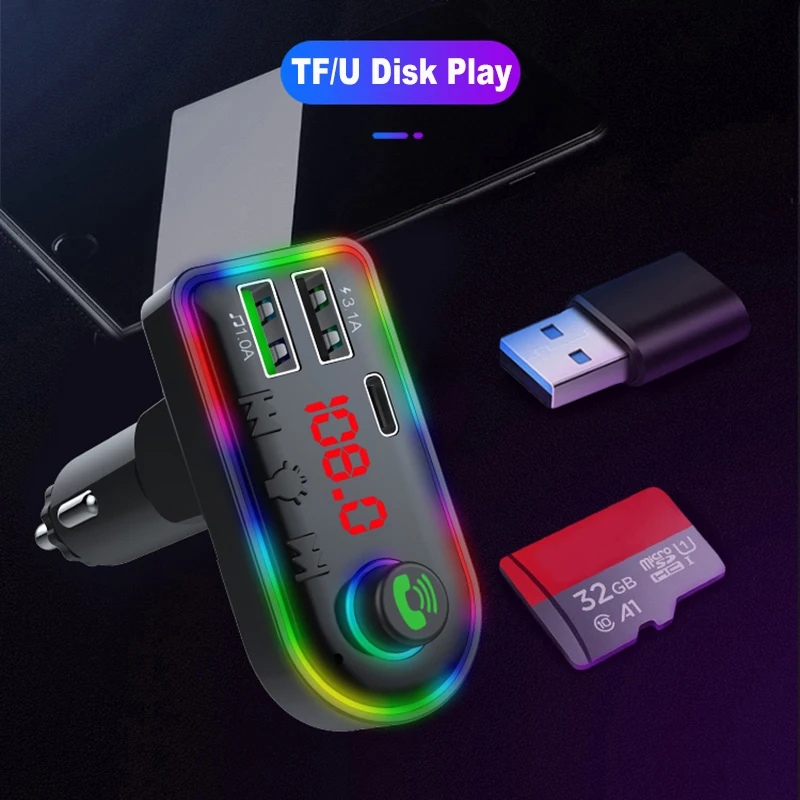 

VR robot 5V 3.1A FM Transmitter Bluetooth 5.0 Car MP3 Player Wireless Handsfree Car Kit U Disk/TF Music Player with PD Charger