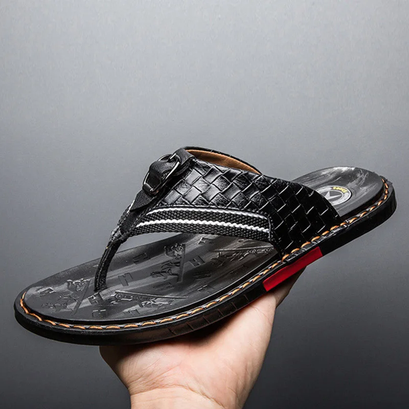 Сандалии KA1337 мужские из натуральной кожи пляжные шлепанцы плоская подошва