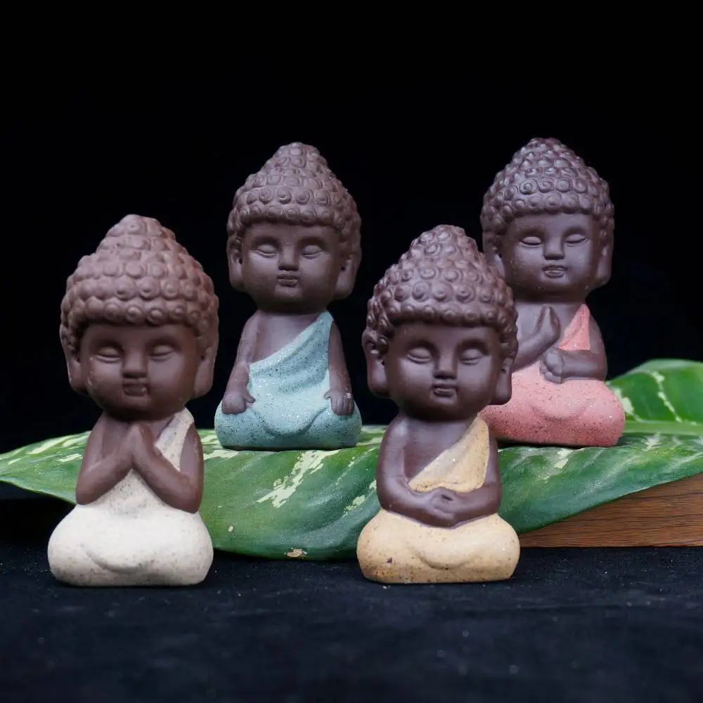 

4Pcs Little Buddha Ornament Statue Monk Kung Fu Tea Pet Figurines Desk Top