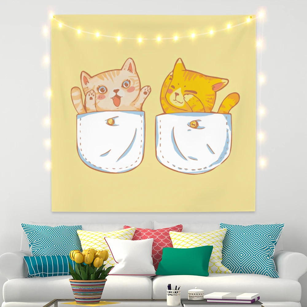 

Гобелен мультфильм Животные два котенка желтый фон настенный