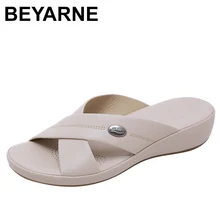 BEYARNE women's soft soles casual summer soft bottom large size wedges crossed buckle slippers outdoor shoes beach shoesL020