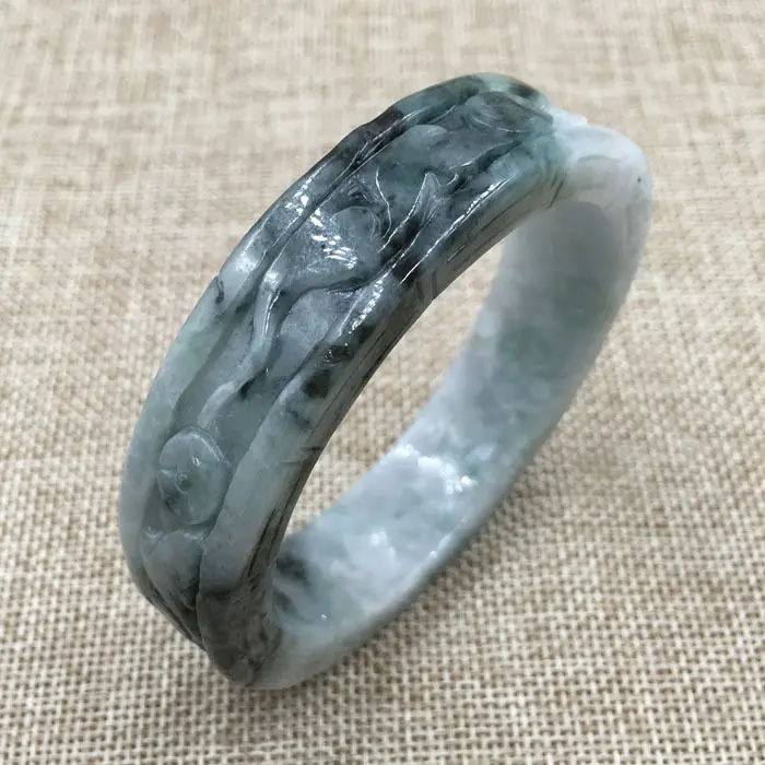 59 мм винтажный китайский ручной резной черный зеленый жадеит нефритовый браслет