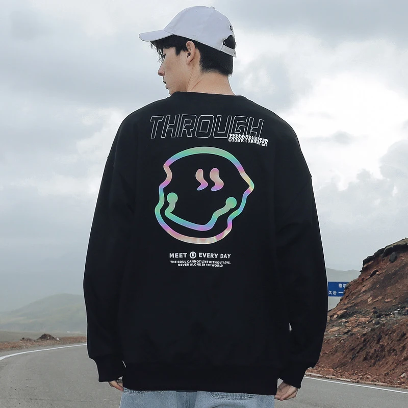 

Мужская толстовка 2020 осень новый продукт трендовый смайлик крутой светоотражающий принт Мужская рубашка мужская одежда