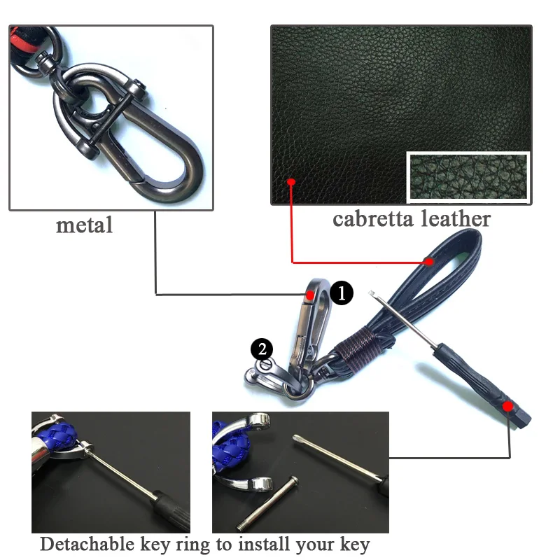 Кожаный брелок элегантный для ключей ручной работы с кольцом из цинкового сплава