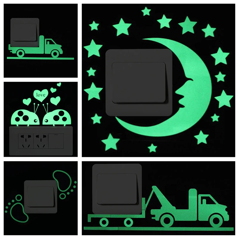 Светящийся мультяшный переключатель наклейки светится в темноте кошка наклейка