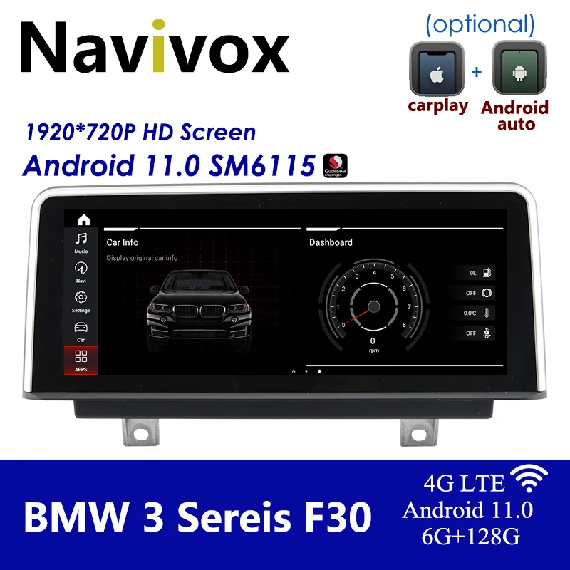 Автомагнитола Navivox Snapdragon 662 на Android 11 для BMW 3 серии F30 F31 4 F36 M3 M4 NBT Carplay 6G + 128G с