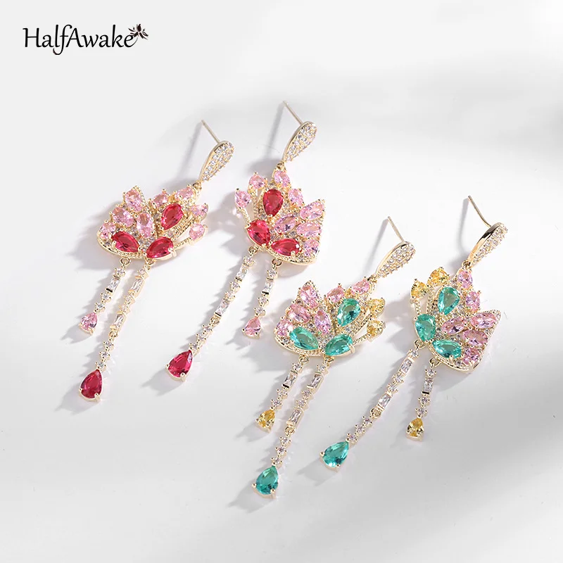 

Женские серьги в этническом стиле, разноцветные циркониевые серьги-бабочки с длинными кисточками и серебряным покрытием, ювелирные издели...