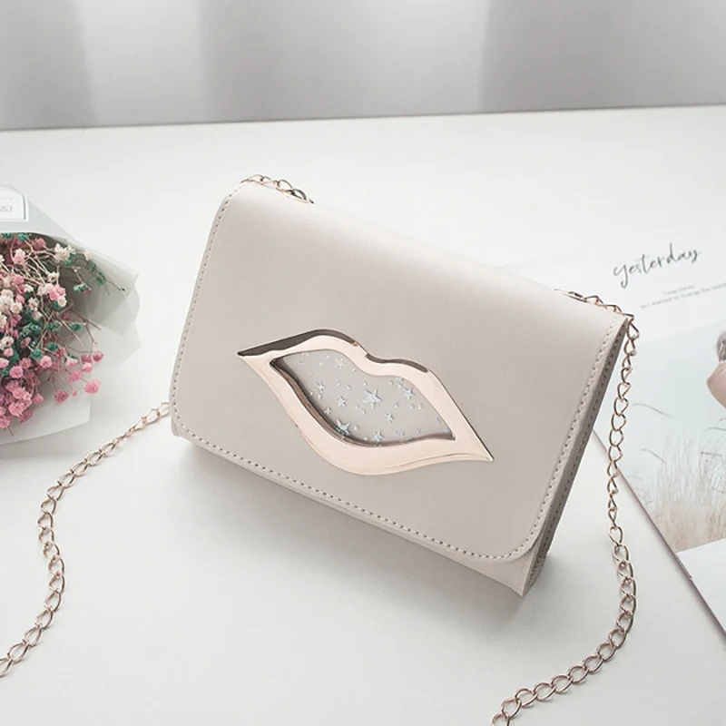 

Big Lips Women Shoulder Bag 2021 Shiny Stars Leather Change Purse Female Crossbody Messenger Chain Bags Ladies Women Bag