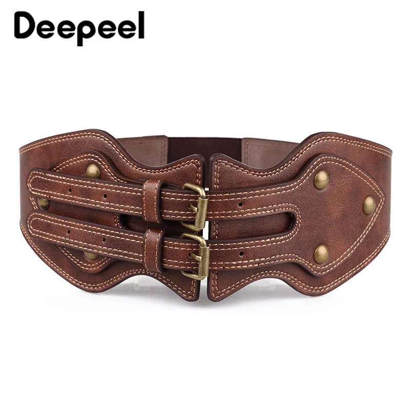 

Deepeel 1pc 86/92cm Fashion Retro Rivet Cummerbunds PU Elastic Female Wide Waist Corset Leather Crafts Luxury Decoration Belt