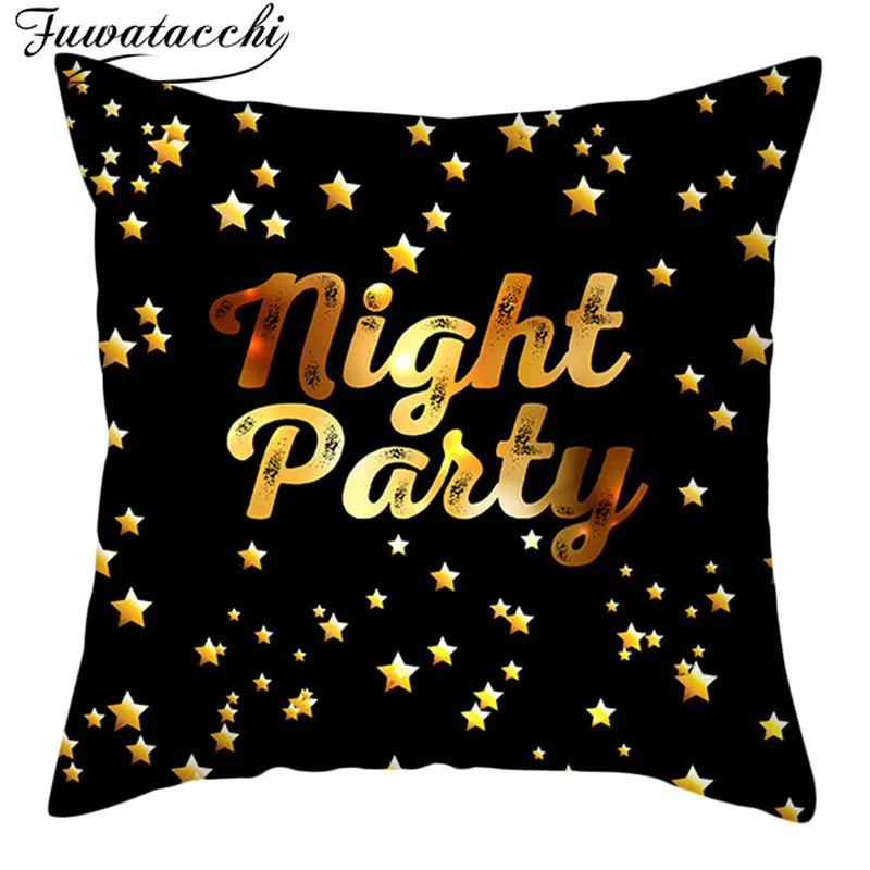 Наволочки на подушки Fuwatacchi Merry Christmas Black Background наволочки с золотым принтом для