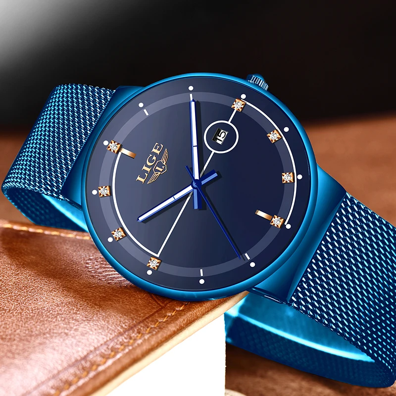 2019 новые синие кварцевые часы LIGE мужские Лидирующий бренд Роскошные для мужчин