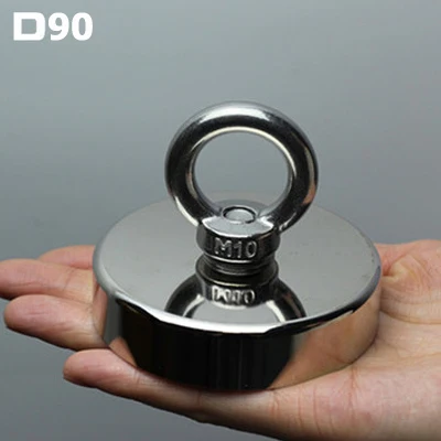 D90 (pull max 200KG) 1 шт./партия, сильное магнитное железо, речная рыбалка, приспособление для ловли рыбы, высокопрочный магнит, Круглый Мощный магнит - Цвет: D90 (pull max 200KG)