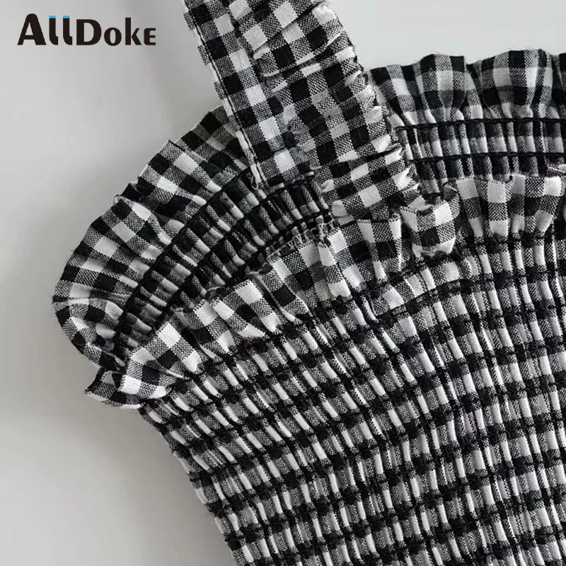 Женское клетчатое платье-трапеция ALLDOKE черно-белое винтажное длинное платье
