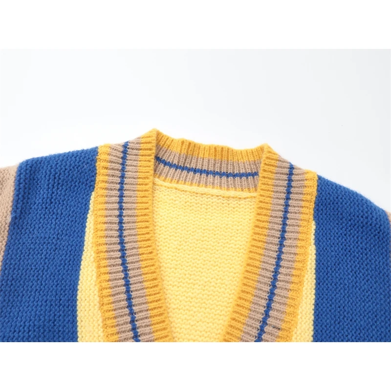 Женский трикотажный кардиган в стиле пэчворк повседневный Свободный вязаный