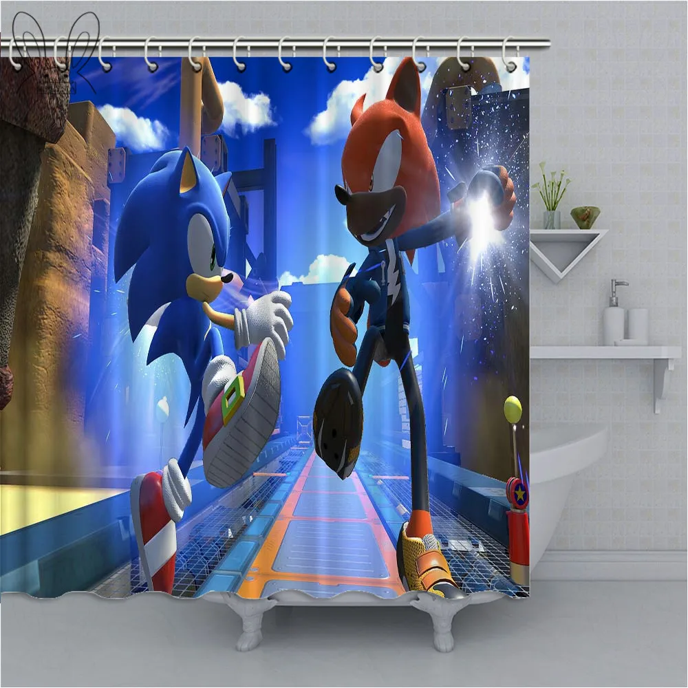 Мультяшная занавеска для душа популярная серия Sonic водонепроницаемая ванны из