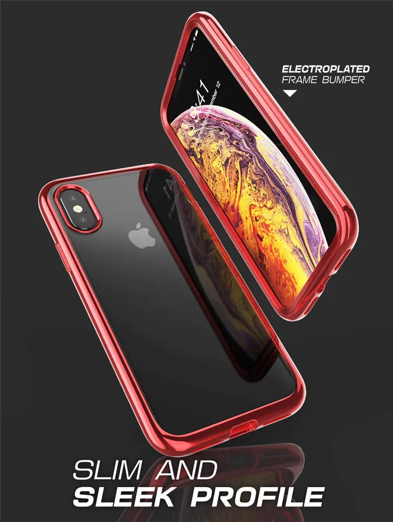SUPCASE для iPhone X Xs чехол UB электро полный корпус Прозрачный блестящий тонкий Чехол-Обложка из смешанных материалов со встроенным протектором экрана