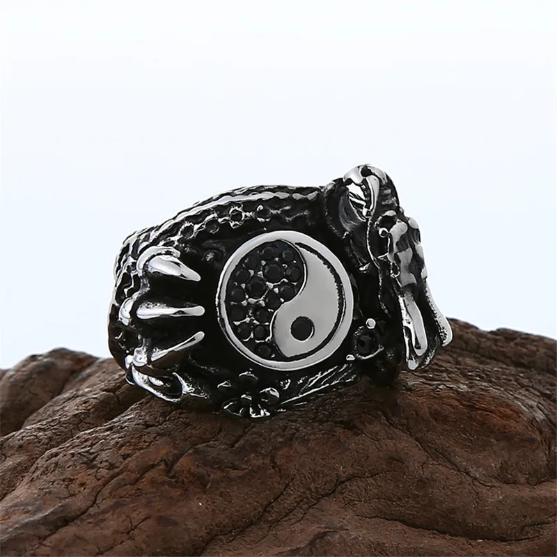 Этнический Ветер тотемный Дракон Тай Чи кольцо магазин черный циркон