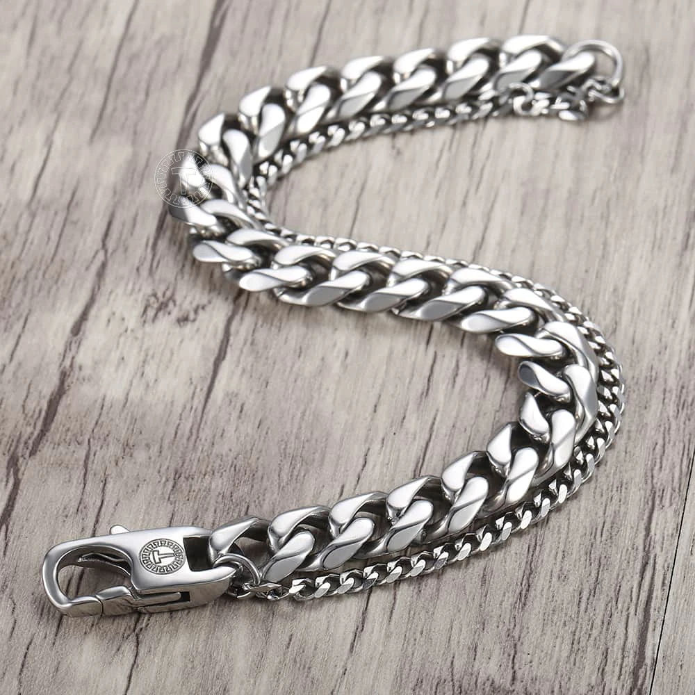 Полированный мужской браслет Trendsmax с двойной цепью панцирный из нержавеющей