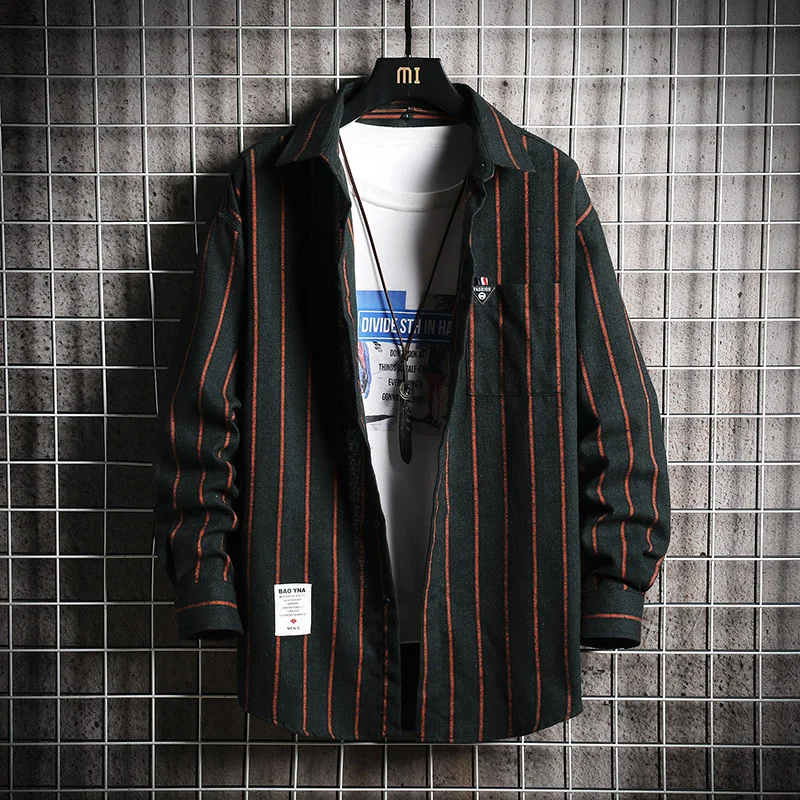 Мужская повседневная Уличная рубашка в полоску с длинным рукавом Корейском