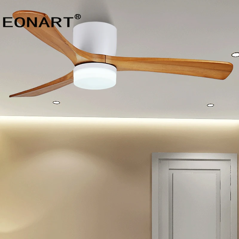48Inch Low Floor Wooden Led Dc Ceiling Fan With Lamp Remote Control Modern Indoor Solid Wood White Fans Without lmap | Лампы и