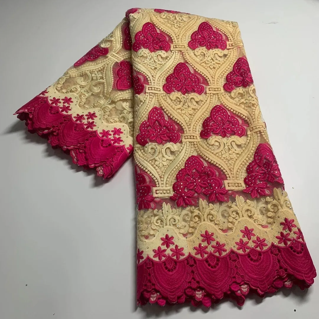 

2020 High Quality Embroidered African Guipure French lace fabric High quality Nigeria mesh cord lace fabric for wedding