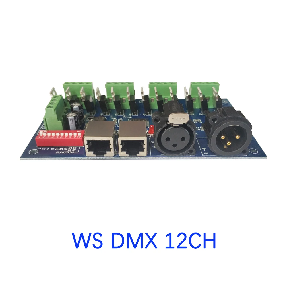 

12CH DMX512 Led Controller 12V DC 24V Decoder with XLR 3P RJ45 Interface,Output current Max 3A/Channel For RGB Led Strip Module