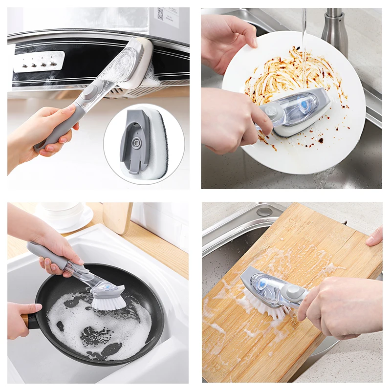 Автоматическая жидкая добавка губка для мытья посуды с длинной ручкой