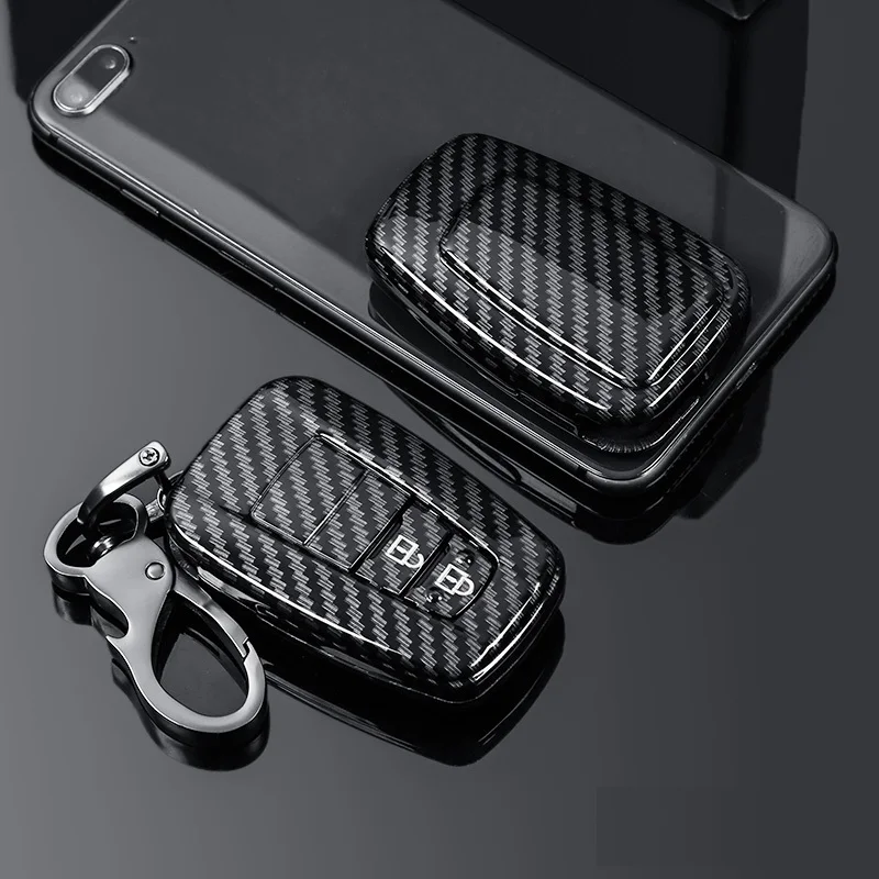 2Button silver Глянцевый углеродного волокна ABS автомобильный футляр для дистанционного ключа Крышка для пластиковая пилочка для ногтей C-HR CHR Prado RAV4 Prius - Название цвета: 2Button silver