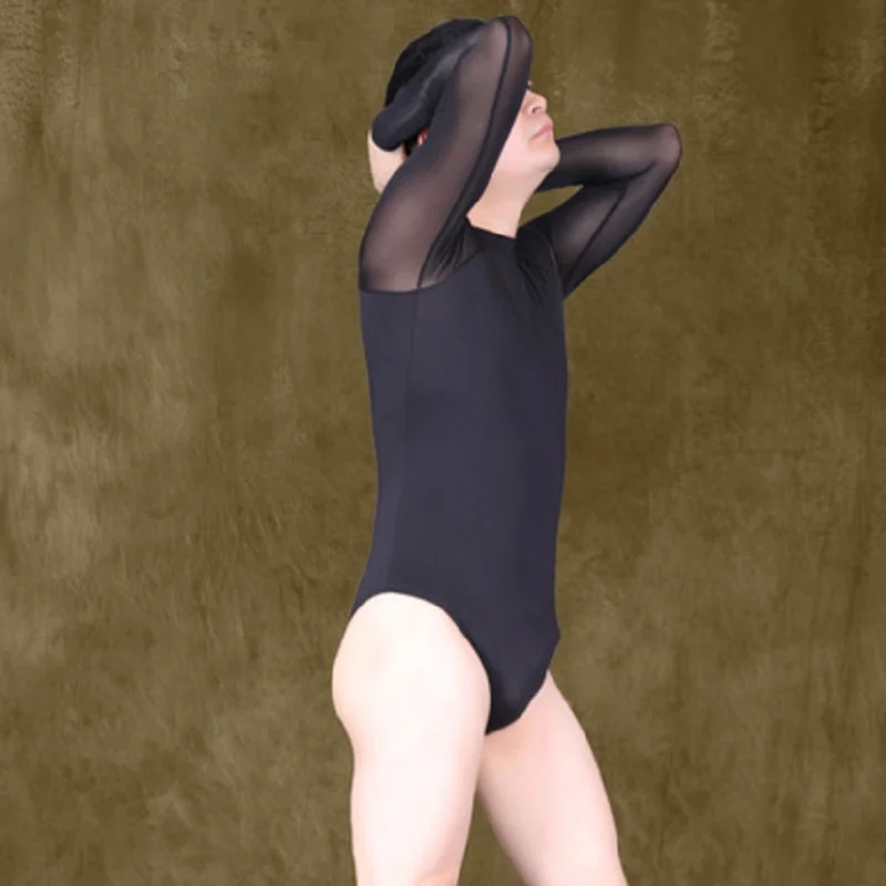 Мужская Тонкая футболка сексуальное черное боди из вискозы прозрачная с высоким