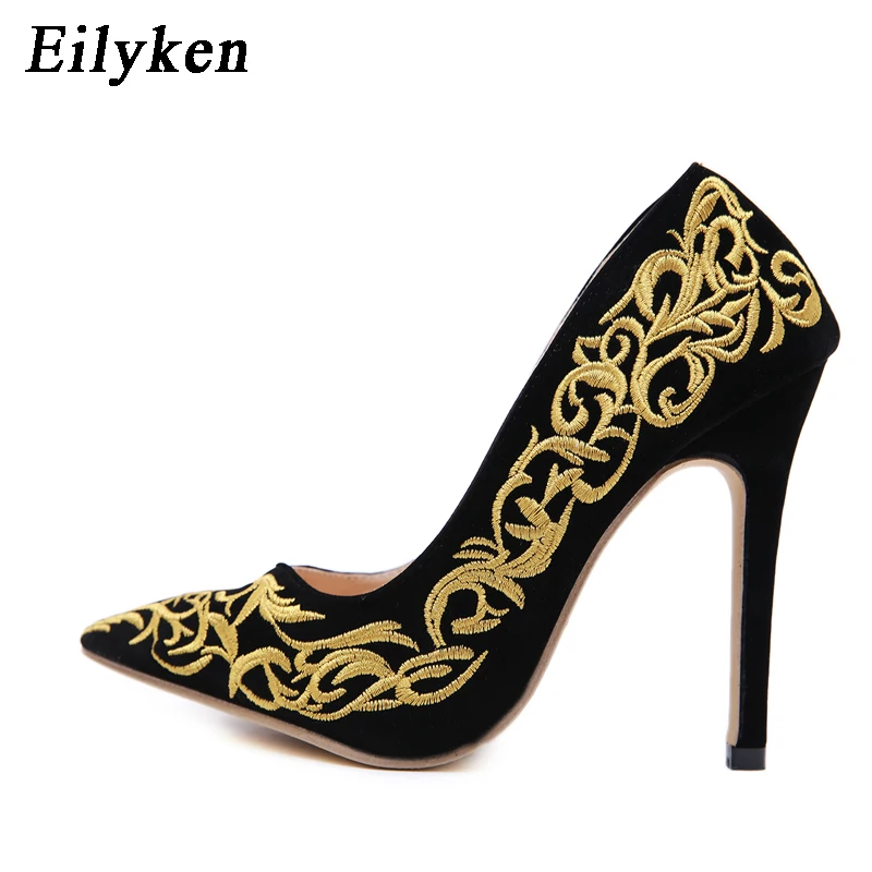 Black Eilyken/модные женские туфли-лодочки для торжеств и свадьбы; Новинка года; сезон весна-осень; пикантные туфли на высоком тонком каблуке с острым носком без застежки - Цвет: Black