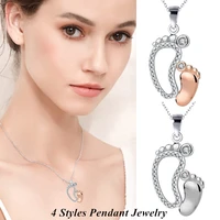 4 styles lovely big small feetheart shape pendants necklaces fashion mothers day gift crystal rhinestone choker trendy present