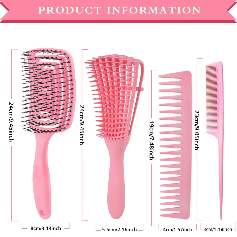 

Detangling Hair Brush Detangler 9Row Cushion Nylon Bristle Edge Brush Rat Tail Comb for 3a to 4c Curly Straight Wet Hair
