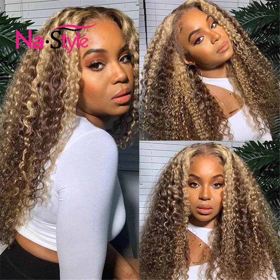 

Ombre Honey Blonde Colored Wig 250 Density Mongolian Afro Kinky Curly Wig 13x6 Highlight HD Transparent Lace Wig Remy Preplucked