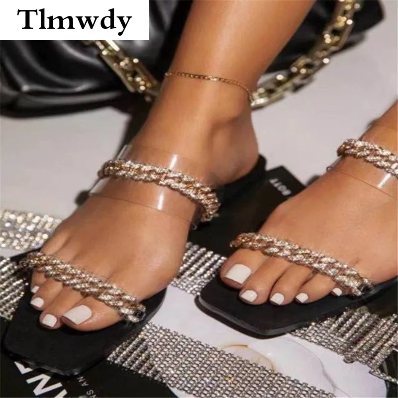 

2021 новые женские летние сандалии; Модные босоножки; Стразы с квадратным носком; Женские повседневные сандалии с плоской подошвой, уличные п...