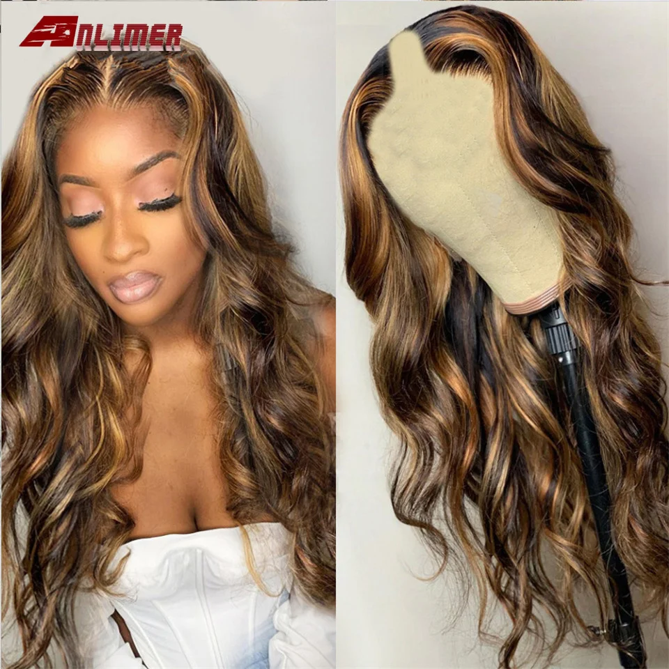 Honey Blonde Brazilian Highlight Ombre Human Hair 1x4 U part Wigs for Women 150% Density Remy Hair Wigs Middle Open Upart Wigs