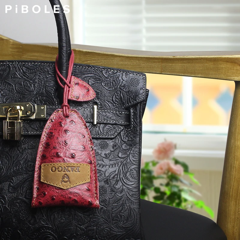 

Genuine Leather Housekeeper Key Holder Bag Handmade Cowhide Car Smart Key Pouch Portable Keychain Key Ring Pattern FANGUO