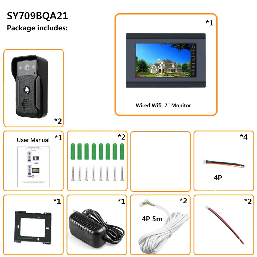 1080P 7 дюймов беспроводной/wifi умный IP видео дверной звонок Домофон с 3 ночного монитор для зрения+ 2 камеры