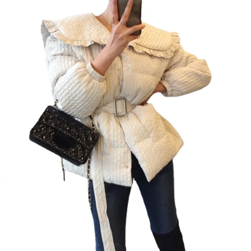 

Осень-зима 2021 Новое пальто Ретро корейский милый темпераментный Повседневный стиль однотонный кукольный воротник женские приталенные пал...