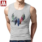 Майка мужская с принтом перьев, модный жилет из хлопка, майка для бодибилдинга, летняя рубашка