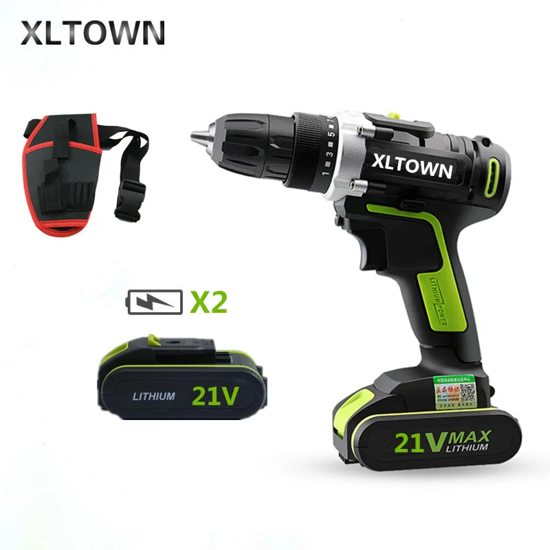 XLTOWN 21v Беспроводная литиевая электрическая дрель 2 батарея перезаряжаемая