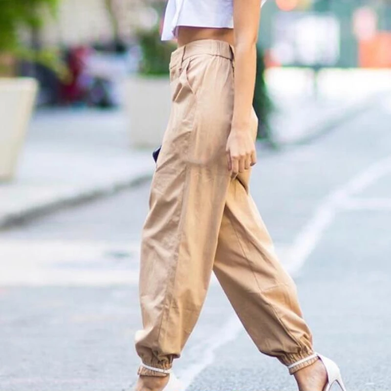 

Autumn vintage chain black cargo pants women mid waist pants joggers baggy trousers women streetwear plus size