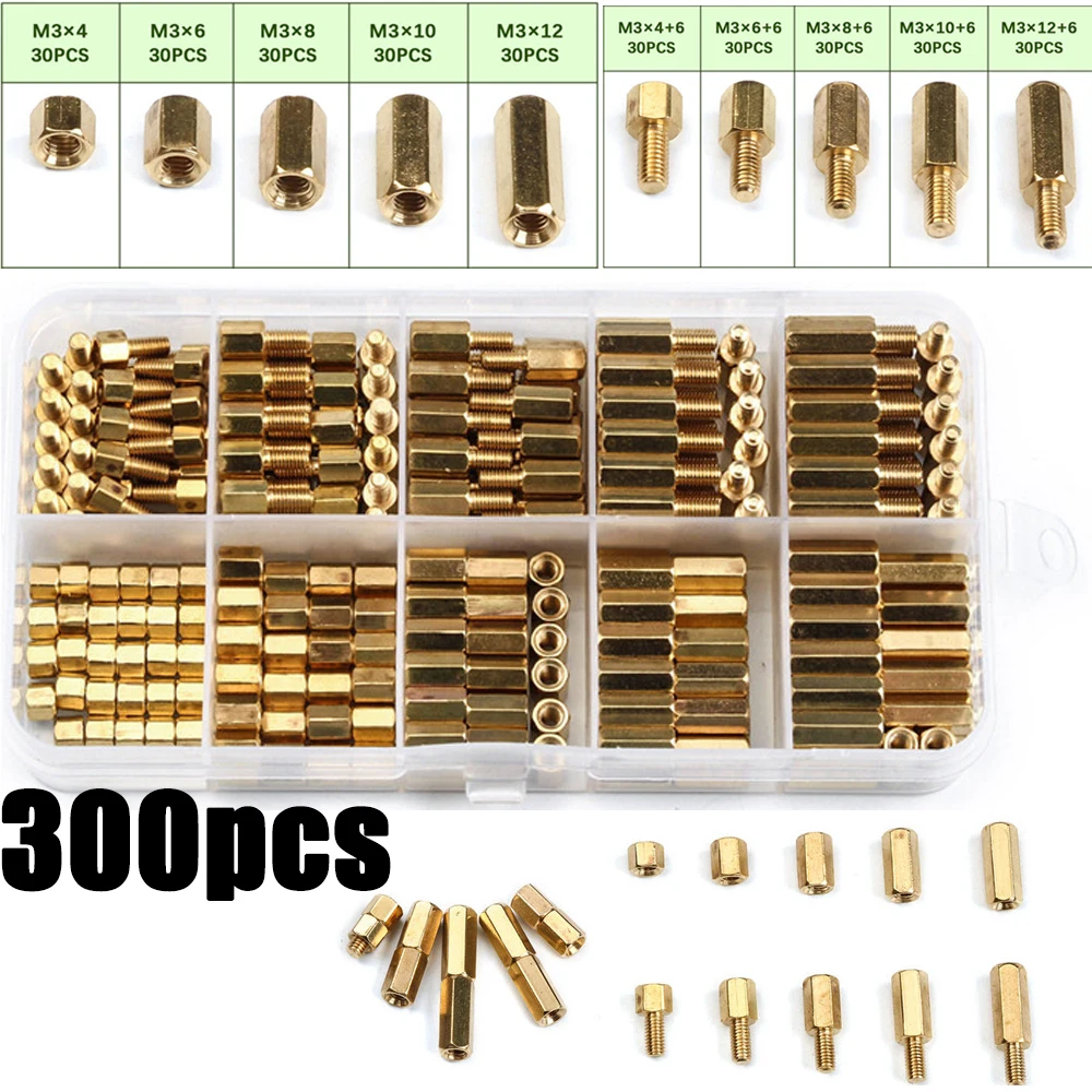 300 PCS M2/M3/M4 Hex Brass Copper Pillar Stand Off Hex Column Spacer Screw Nut Fastener Tool set For machine automobile kit