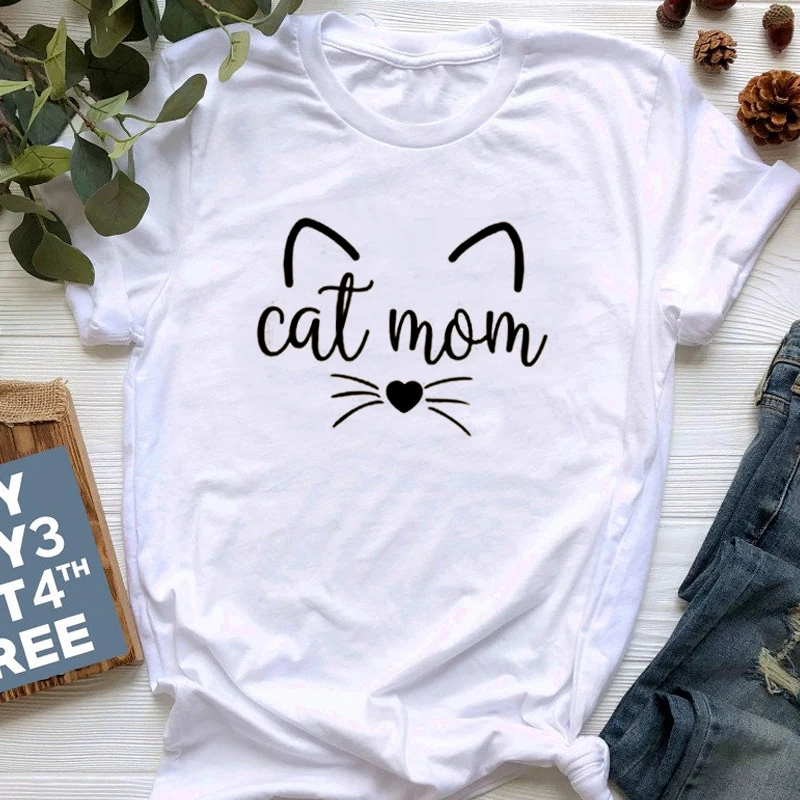 Cat Mom Graphic Tees Women Kawaii Meow Aesthetic T-shirt Cats Lover Life Tshirt Pure Cotton Casual Summer Tops Drop Shipping | Женская