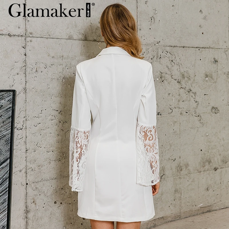 Glamaker, сексуальное кружевное лоскутное платье-Блейзер, женское, Ретро стиль, с расклешенными рукавами, белое платье, Клубные, вечерние, Осенние, короткое платье, элегантное, vestidos