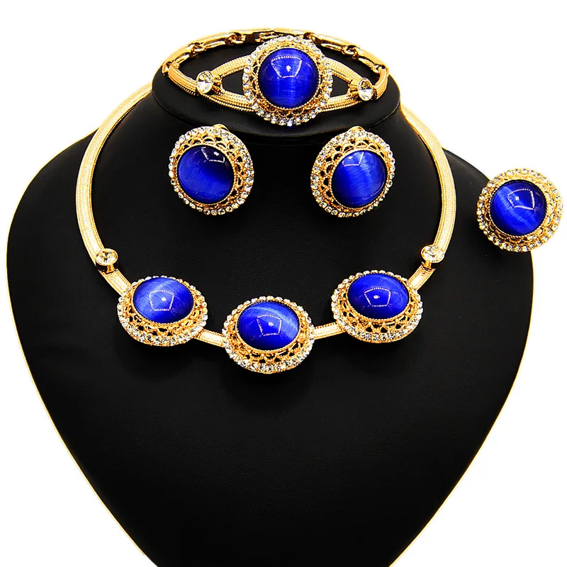 

Yulaili Fashion Vintage Women Gold Color Jewelry Sets African Brides Crystal Necklaces Earrings Bracelet Ring Free Shipping