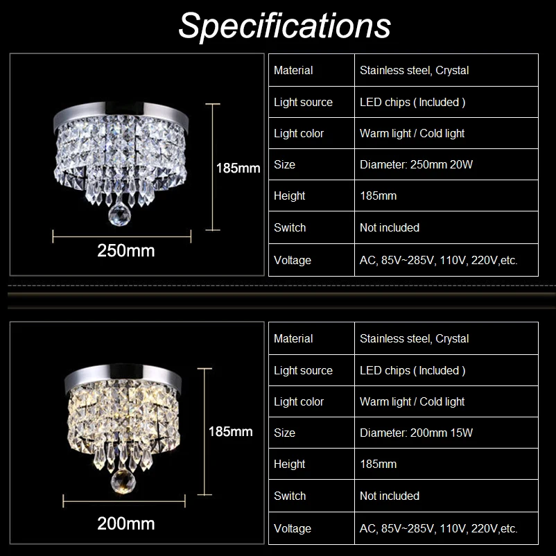 

Round Crystal Chandelier Lighting Modern Led Chandeliers Bedroom Living Room Kitchen Corridor Hallway Gallery Foyer Porch 15/20W